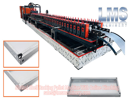 Máquina formadora de rollos para palés con estanterías ranuradas LMS con clinchado en línea